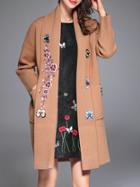Shein Brown Butterfly Applique Pouf Pockets Coat