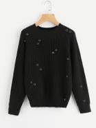 Shein Metal Ring Detail Raglan Sleeve Jumper