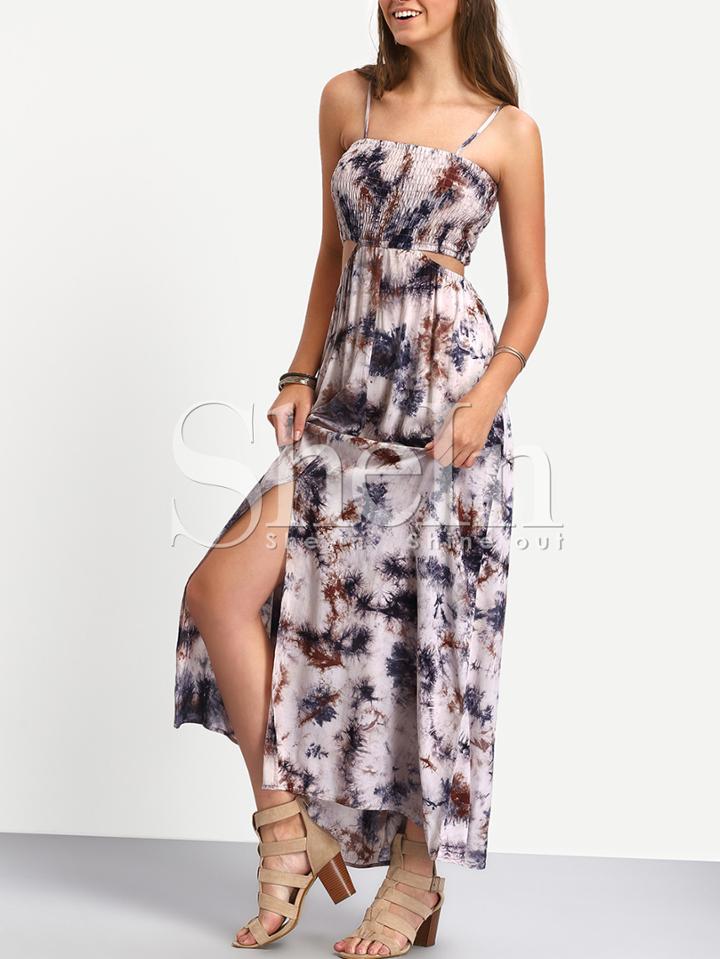 Shein Multicolor Spaghetti Strap Hollow Split Boho Dress