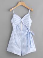 Shein Contrast Striped Keyhole Cut Out Tie Detail Cami Romper