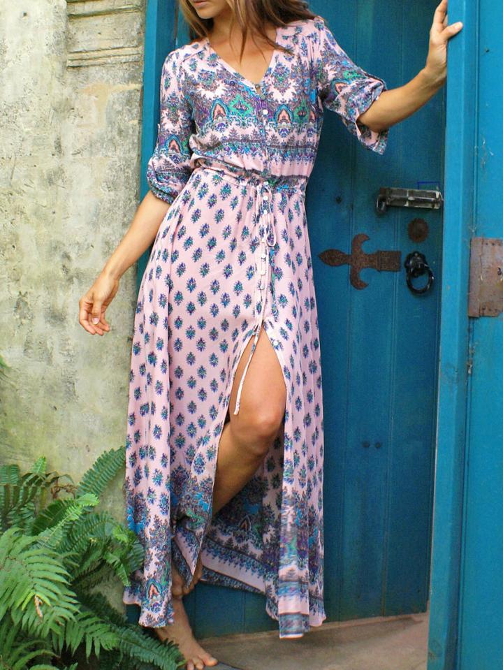 Shein Pink Adjustable Sleeve And Waist Boho Dress