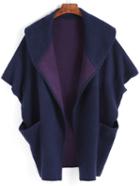 Shein Navy Lapel Batwing Sleeve Sweater Coat
