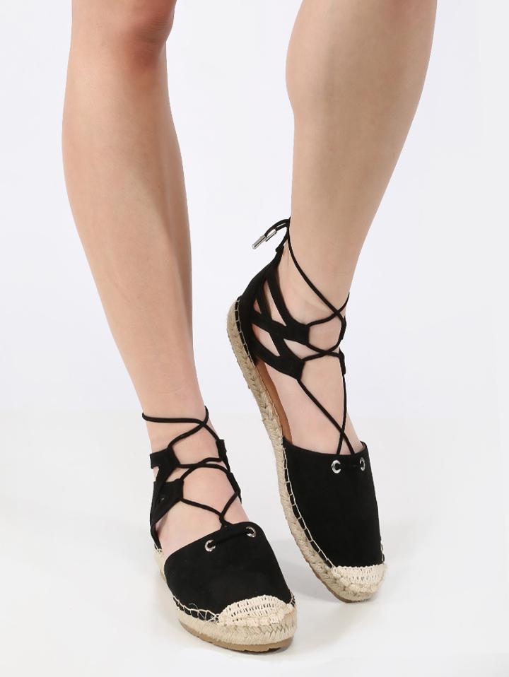Shein Lace Up Espadrille Flats Black