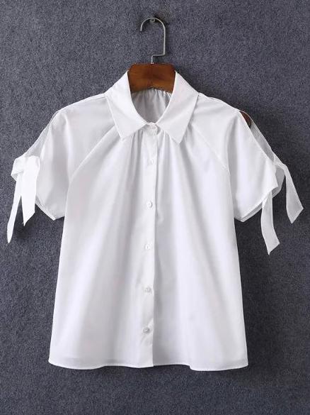 Shein White Split Sleeve Bow Blouse