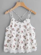 Shein Lace Trim Double Strap Crisscross Floral Cami Top