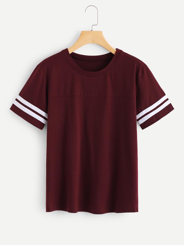 Shein Stripe Contrast Cuff Tee