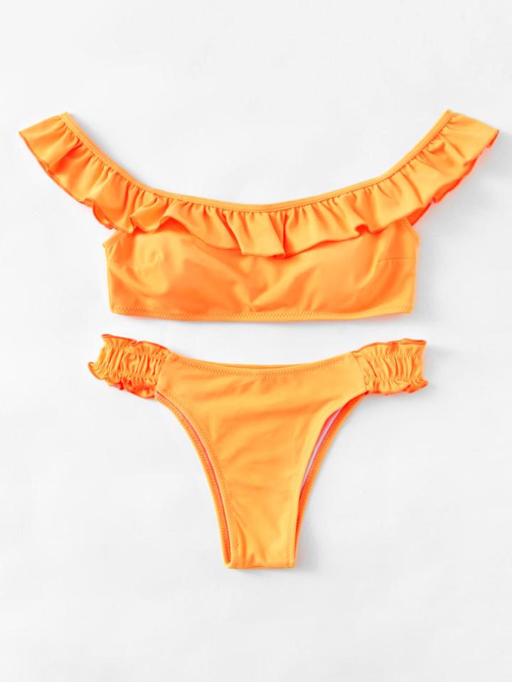 Shein Bardot Ruffle Elastic Bikini Set