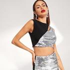 Shein Sequin Panel Cut And Sew Crop Tank Top