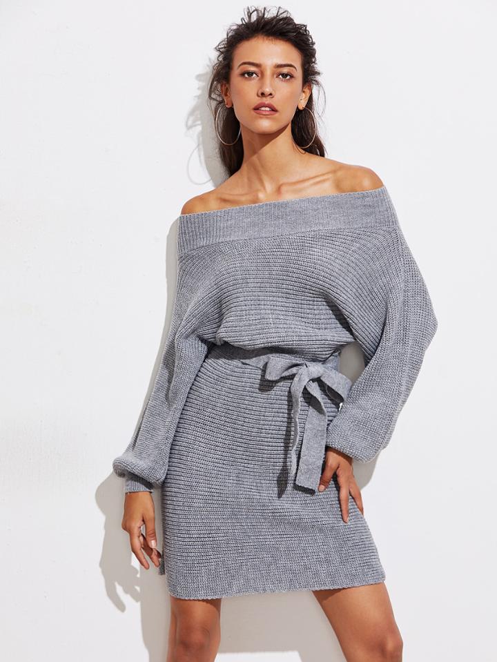 Shein Batwing Sleeve Self Tie Knit Dress