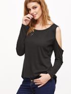Shein Black Open Shoulder High Low T-shirt