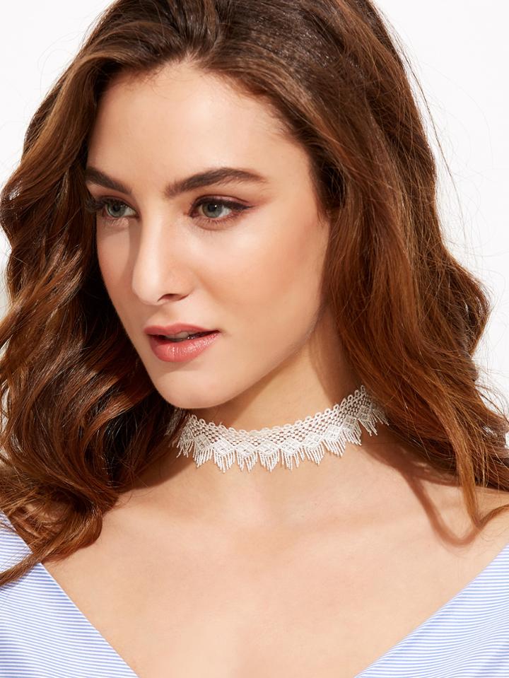 Shein White Eyelash Fringe Lace Choker Necklace
