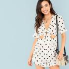 Shein Plunging Knot Front Polka Dot Ruffle Romper