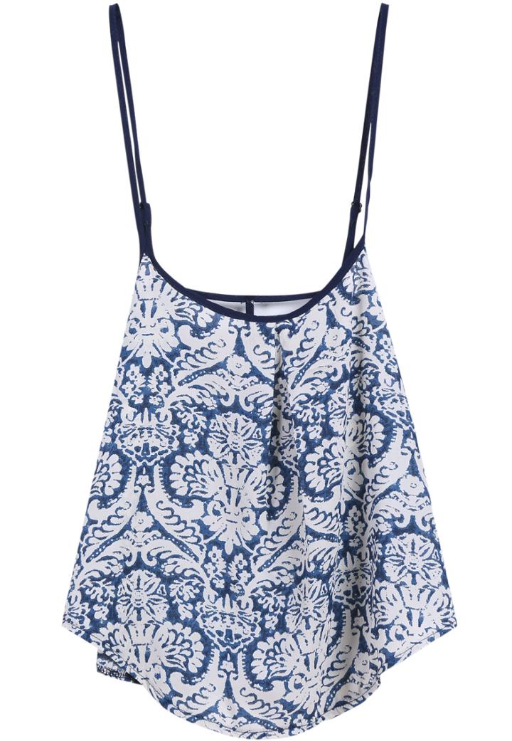 Shein Blue Spaghetti Strap Print Chiffon Cami Top