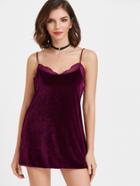 Shein Purple Velvet Contrast Lace 2 In 1 Slip Dress