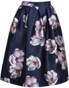 Shein Navy Florals Flare Skirt With Zipper