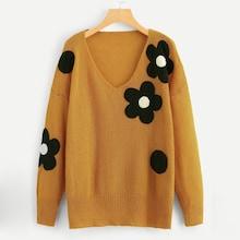 Shein Plus Flower Applique Loose Knit Sweater