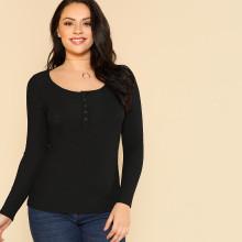 Shein Plus Buttoned Scoop Neck Fitted Tee