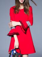 Shein Red Crew Neck Bell Sleeve Shift Dress