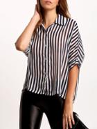 Shein Navy White Lapel Vertical Stripe Loose Blouse