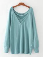 Shein Lace Insert Plunge Neckline Boyfriend Sweatshirt