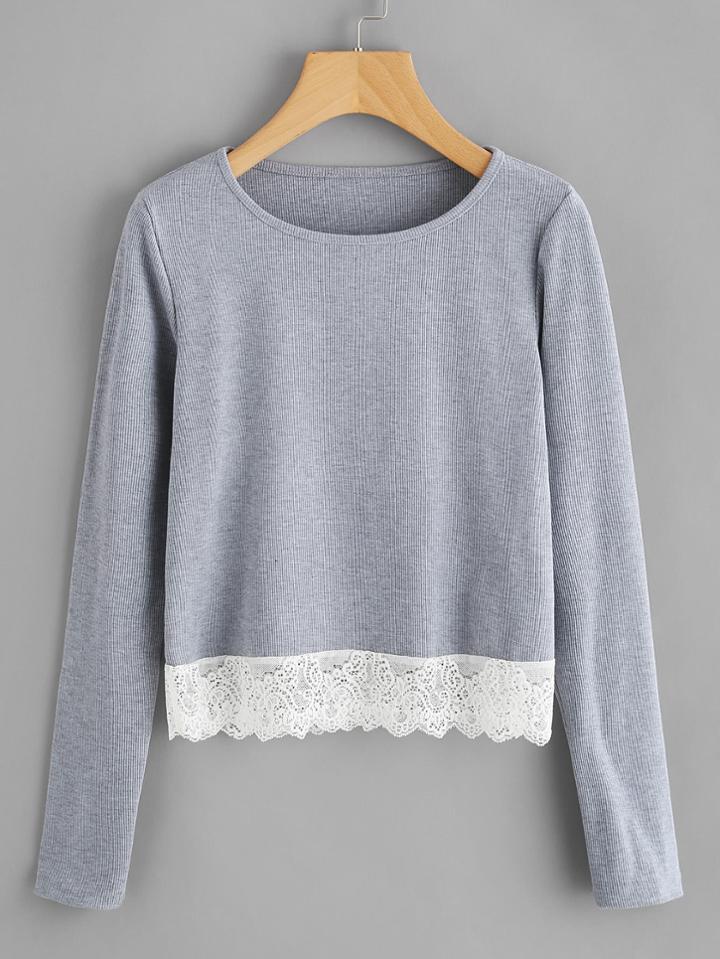 Shein Lace Hem T-shirt