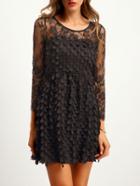 Shein Black Sheer Mesh Scaly Lace Dress