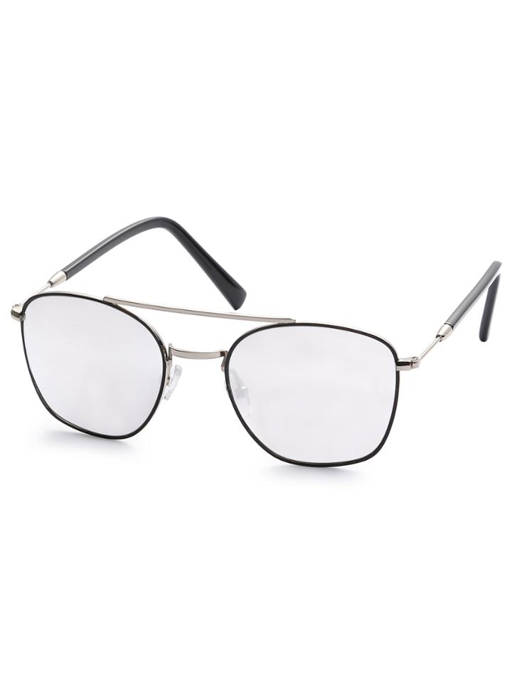 Shein White Mirrored Brow Bar Square Sunglasses