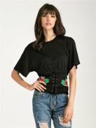 Shein Embroidery Eyelet Lace Up Hem T-shirt