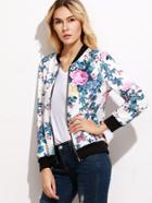 Shein Contrast Trim Floral Print Bomber Jacket