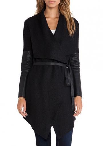 Rosewe Trendy Solid Black Long Sleeve Coat With Belt