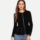 Shein Laser Cut Zip Up Peplum Coat