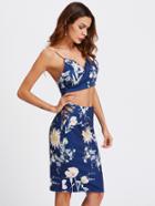 Shein Random Florals Open Midriff Crisscross Detail Cami Dress