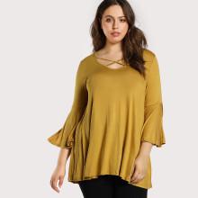 Shein Plus Trumpet Sleeve Crisscross Neck Tee