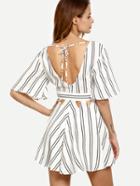 Shein Striped V Neck Cutout Waist Jumpsuit