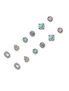 Shein Gold Tone Gem Inlay Multi Shape Stud Earring Set