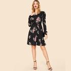 Shein V-neck Fit & Flare Floral Belted Dress