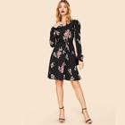 Shein V-neck Fit & Flare Floral Belted Dress