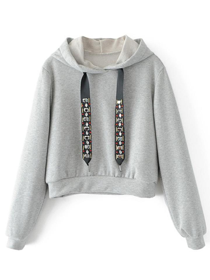 Shein Rhinestone Embellished Hooded Sweatshirt