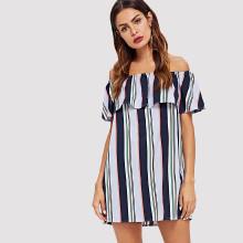 Shein Flounce Layered Neck Stripe Blouse