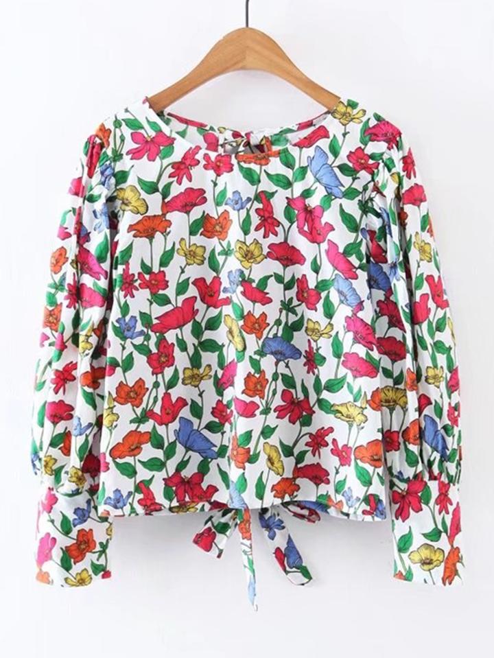 Shein Flower Print Knot Back Top