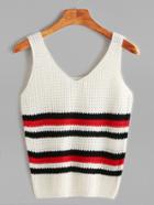 Shein White V Neck Striped Sweater Vest