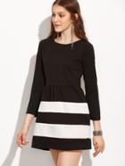 Shein Black White Color Block A Line Long Sleeve Dress