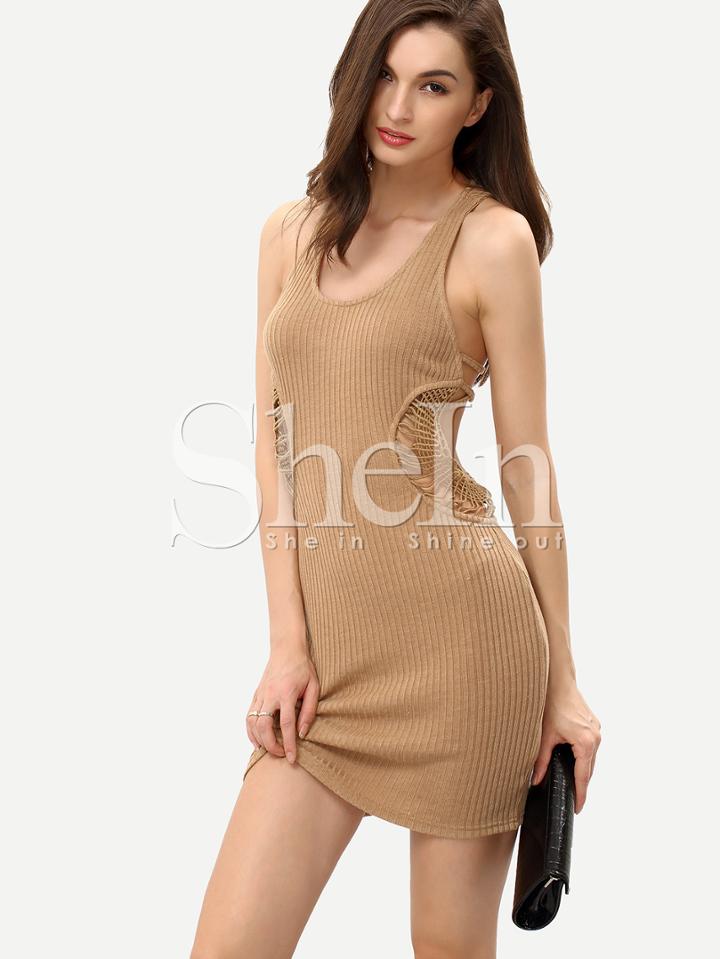 Shein Coffee Jerdey Backless Sleeveless Bodycon Dress