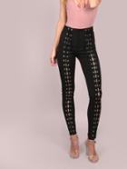Shein High Waisted Full Strapped Front Lace-up Pants Black