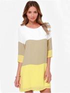 Shein White Khaki Yellow Color Block Dress