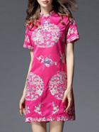 Shein Hot Pink Collar Embroidered Sheath Dress