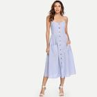 Shein Button Up Pocket Front Pinstripe Cami Dress