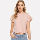 Shein Flutter Sleeve Ruffle Hem Crop Tee