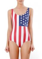 Rosewe American Flag Print Open Back One Piece Swimsuit