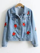 Shein Rose Embroidery Single Breasted Denim Jacket